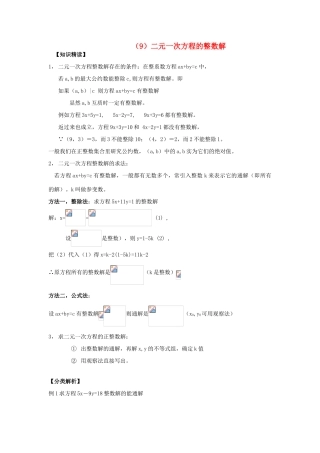 【黄冈竞赛零距离】七年级数学 9 二元一次方程的整数解培优和竞赛二合一讲炼教程 人教新课标版