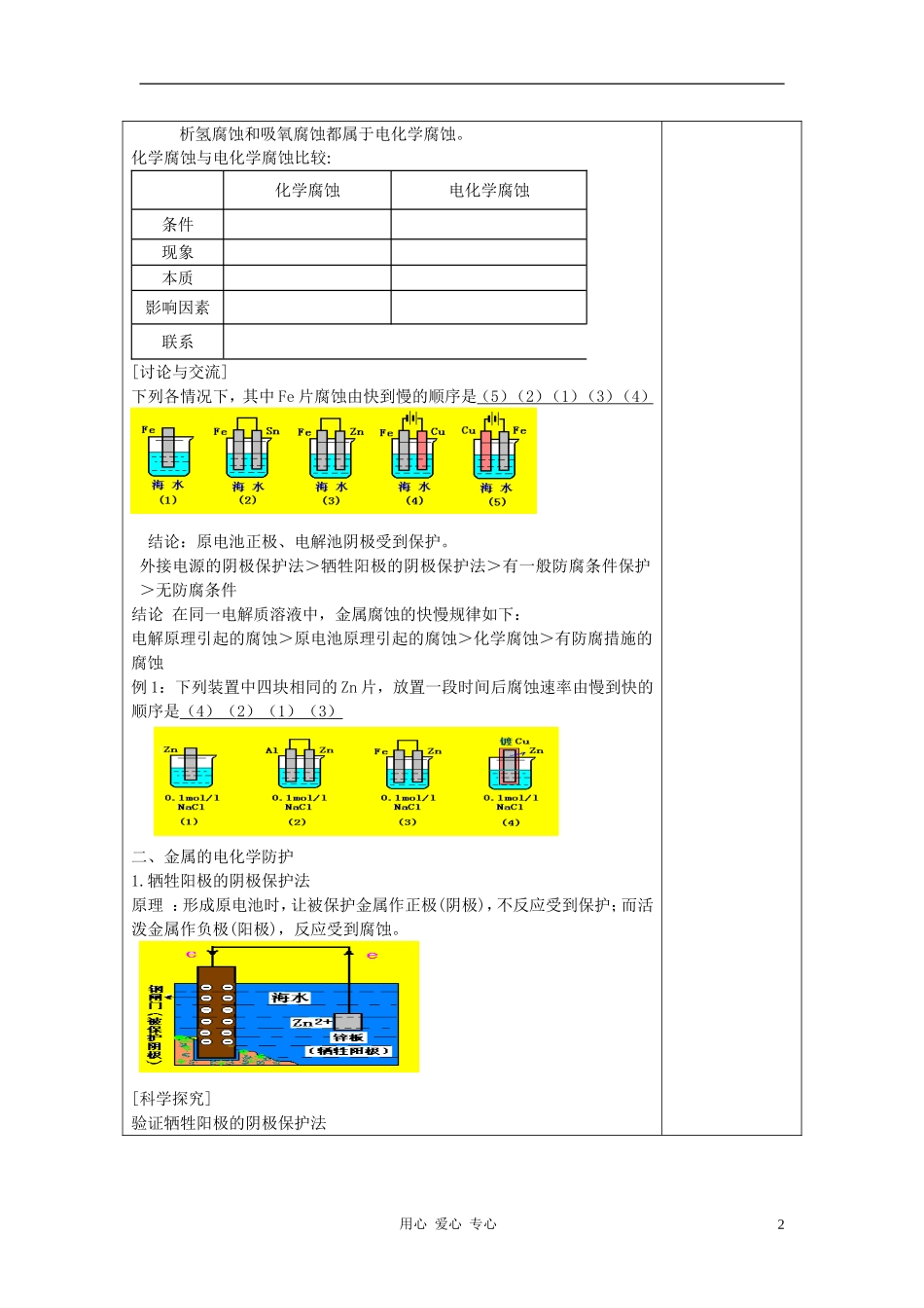 高中化学 第四章 电化学基础 第四节 金属的电化学腐蚀与防护教案（2） 新人教版选修4_第2页