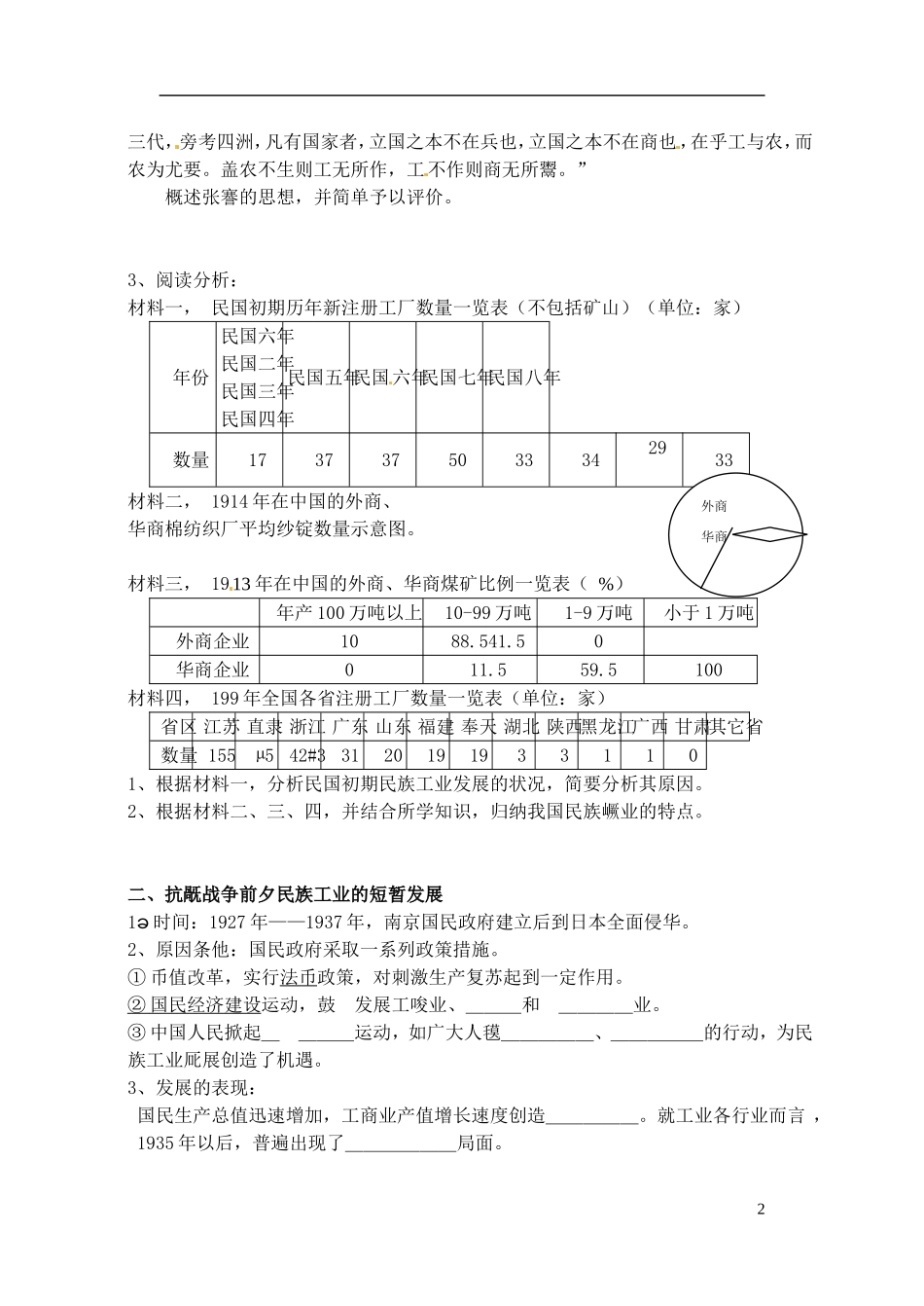 高中历史 民国年间民族工业的曲折发展复习教案 人民版选修1-人民版高一选修1历史教案_第2页