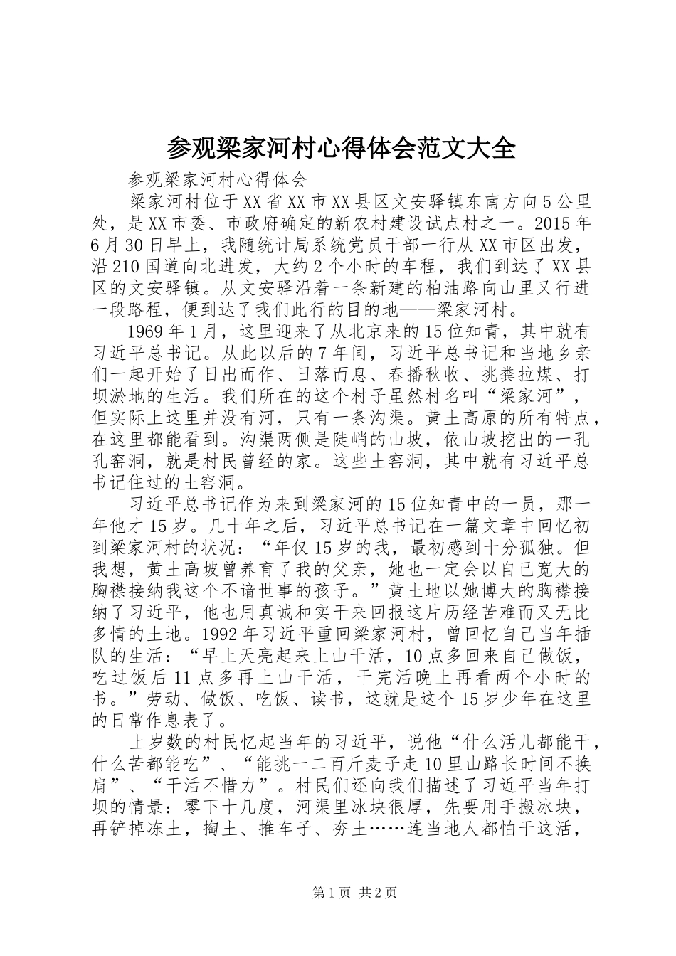 参观梁家河村心得体会范文大全_第1页