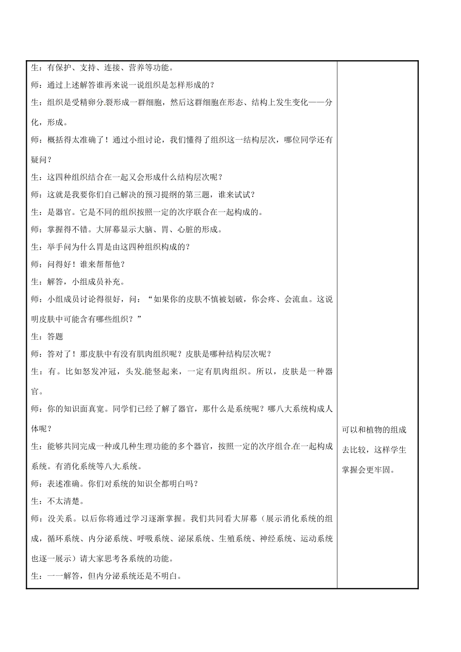 江苏省苏州市工业园区东沙湖学校七年级生物下册 第二节 人体的组成（第二课时）教案 苏科版_第3页