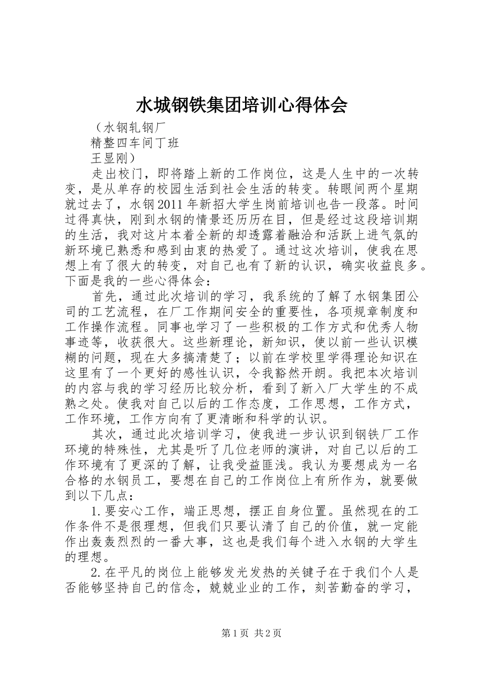 水城钢铁集团培训心得体会_第1页