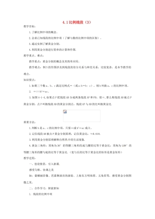 九年级数学上册 4.1 比例线段教案（3）（新版）浙教版