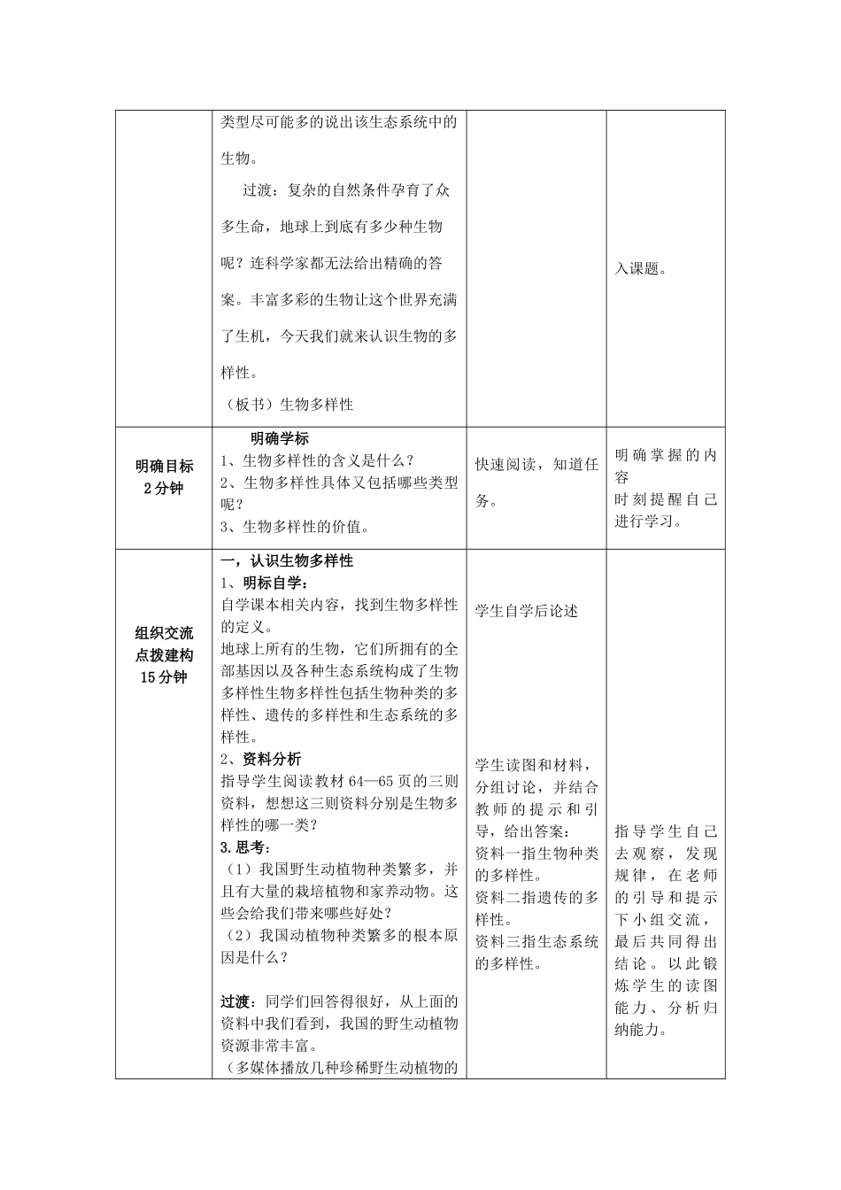 -八年级生物下册 6.2.1 生物多样性优秀教案 济南版-济南版初中八年级下册生物教案_第2页