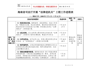 海南省司法厅开展“法律进机关”工程进度表