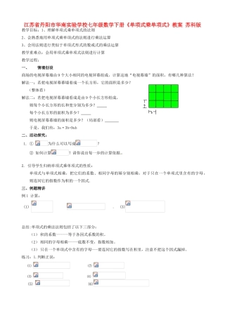 江苏省丹阳市华南实验学校七年级数学下册《单项式乘单项式》教案 苏科版