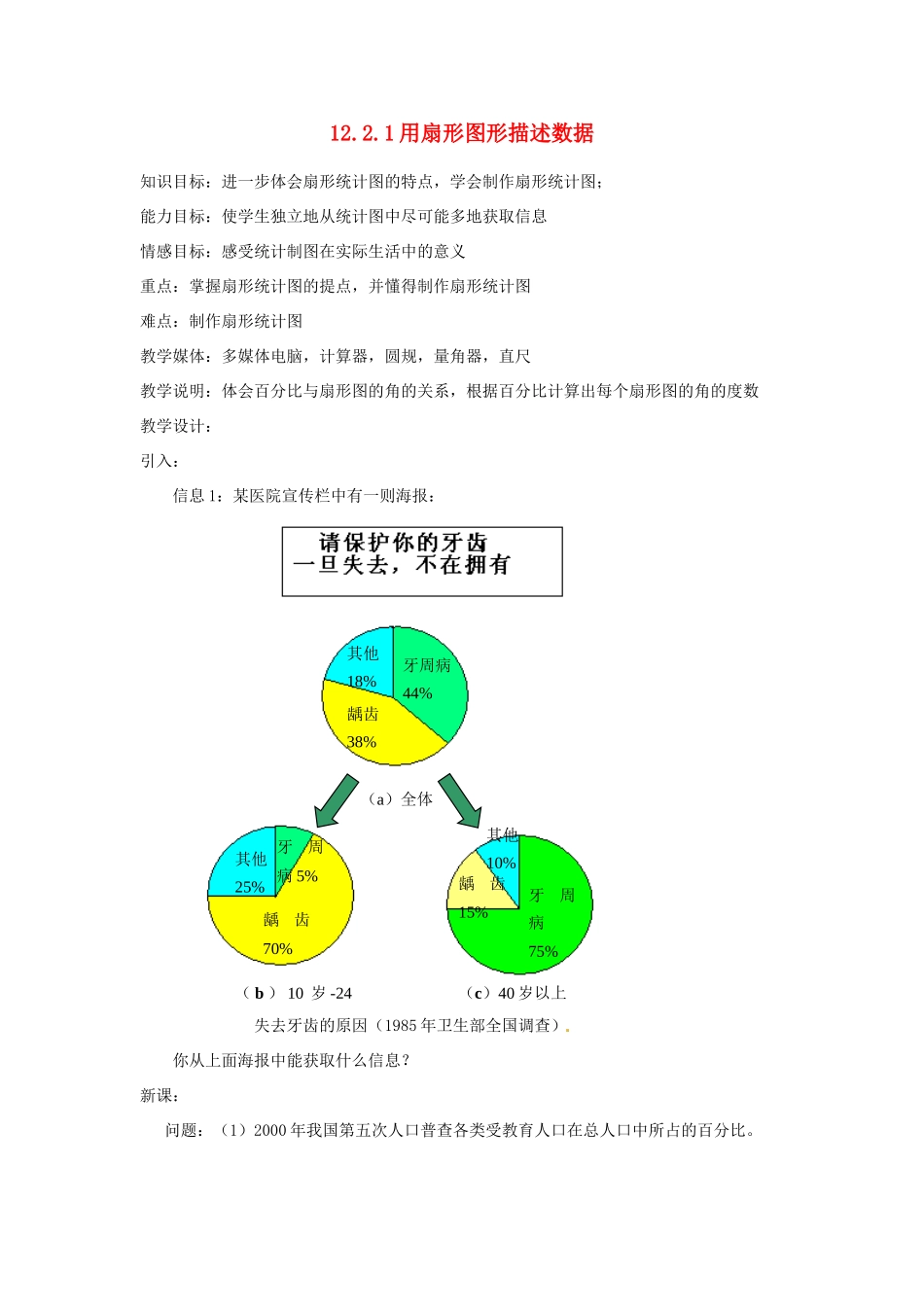 湖北省孝感市孝南区肖港初中八年级数学上册 12.2.1 用扇形图形描述数据教案 新人教版_第1页