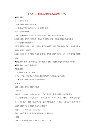 八年级数学下册 4.6.1探索三角形相似的条件（一）教案 北师大版