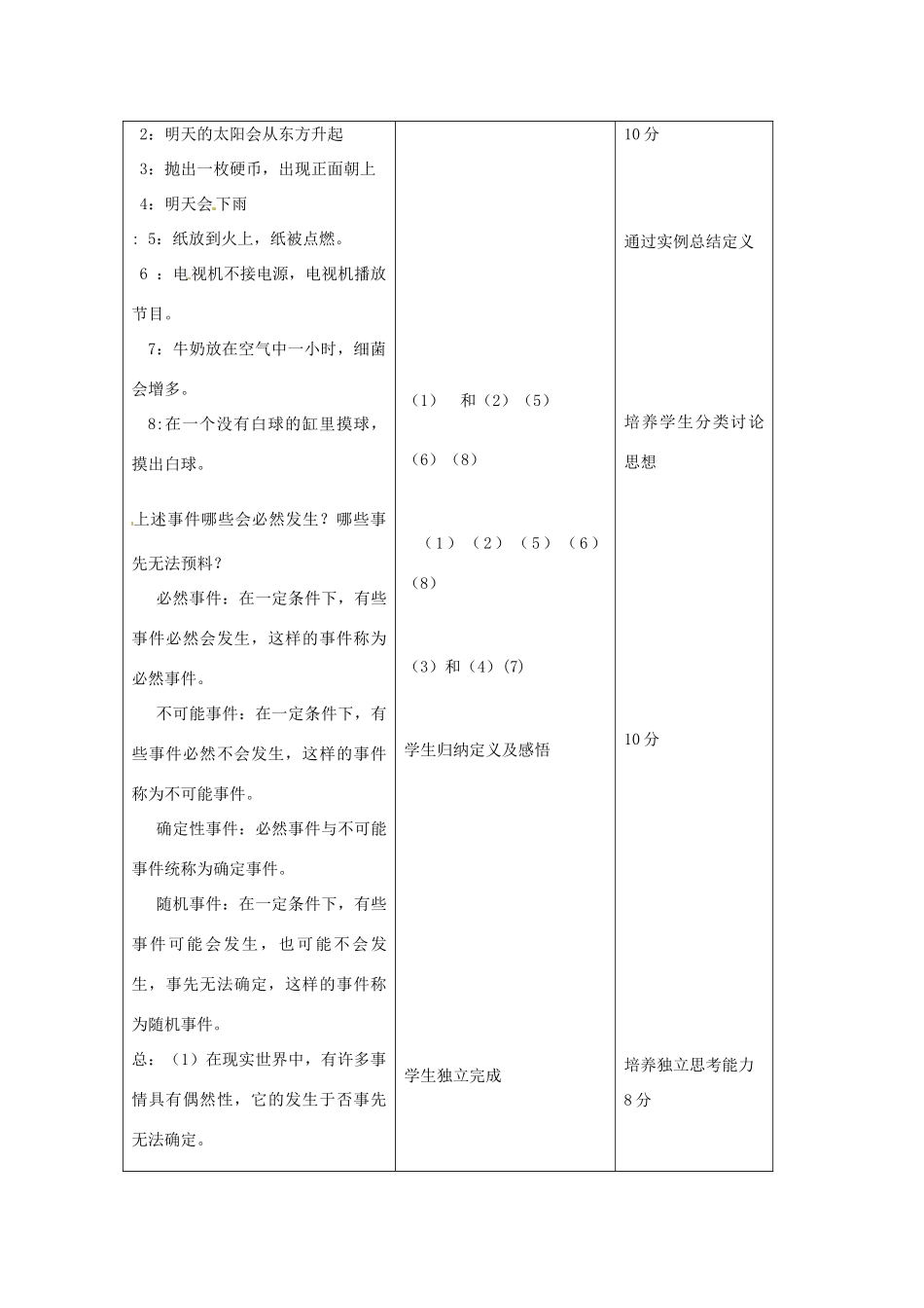 吉林省四平市第十七中学九年级数学上册《25.1 随机事件》教学设计 新人教版_第2页