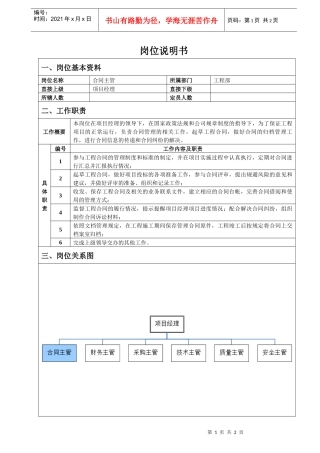 工程部合同主管岗位说明书