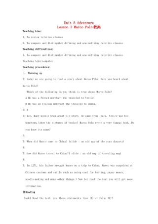 高中英语 Unit8 lesson3 Marco Polo 教案 北师大版必修3