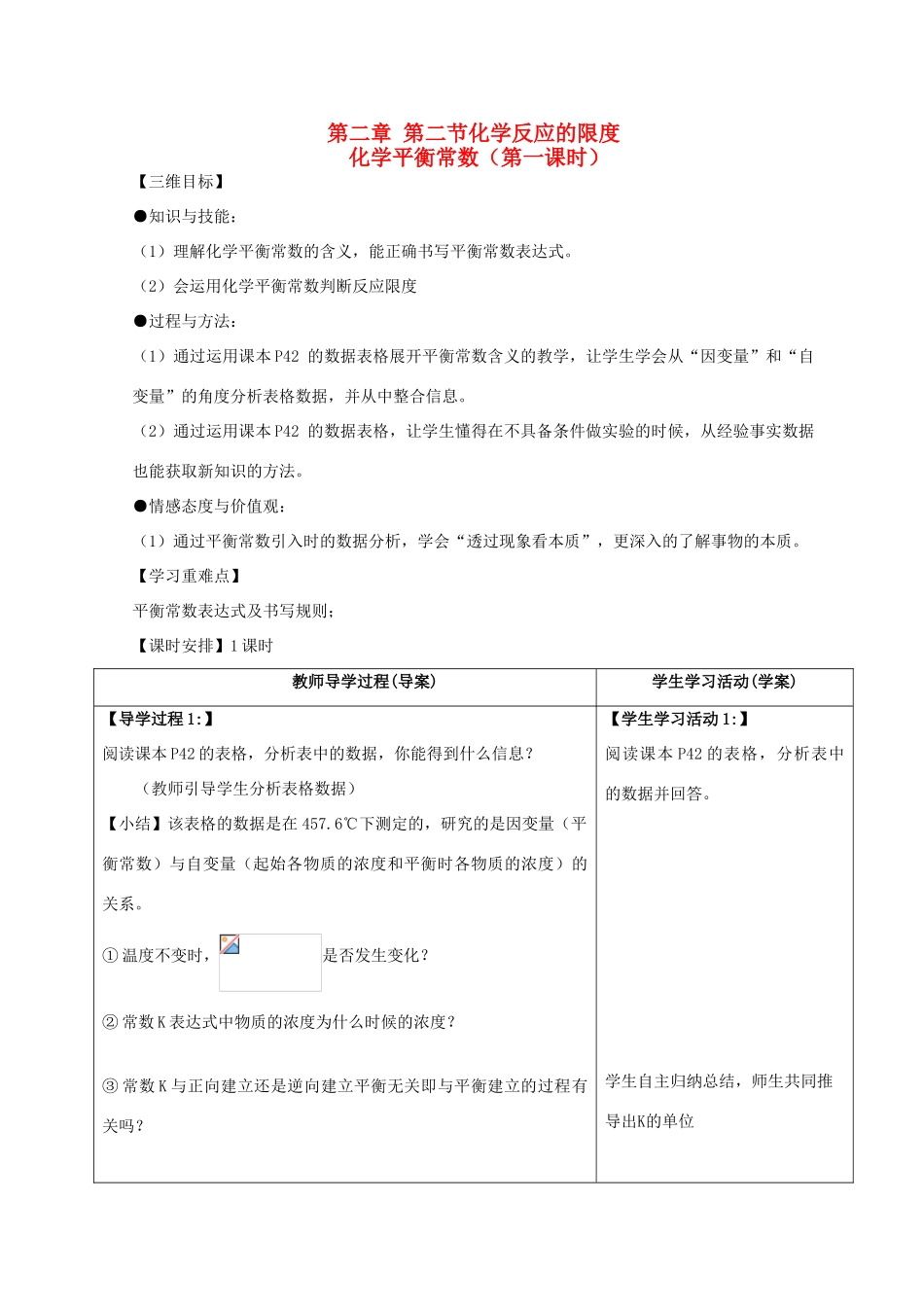 高中化学 第2章 化学反应的方向、限度与速率 2.2.1 化学平衡常数公开课教案 鲁科版选修4-鲁科版高二选修4化学教案_第1页