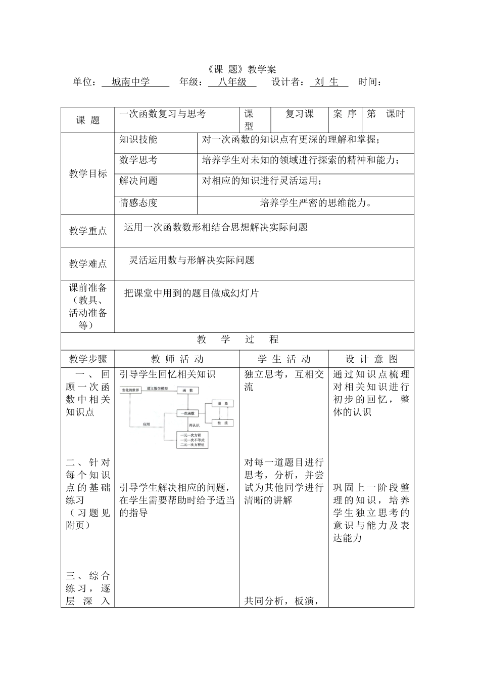八年级数学第十四章一次函数复习与思考1课教案全国通用_第1页