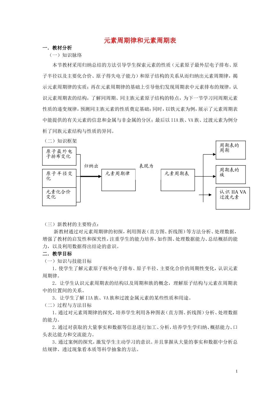 高中化学 1.2元素周期律和元素周期表教案 鲁科版必修2-鲁科版高一必修2化学教案_第1页