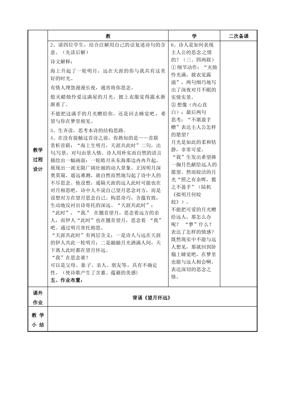 高中语文 第二专题 望月怀远教案 苏教版选修《唐诗宋词选读》-苏教版高二《唐诗宋词选读》语文教案_第2页