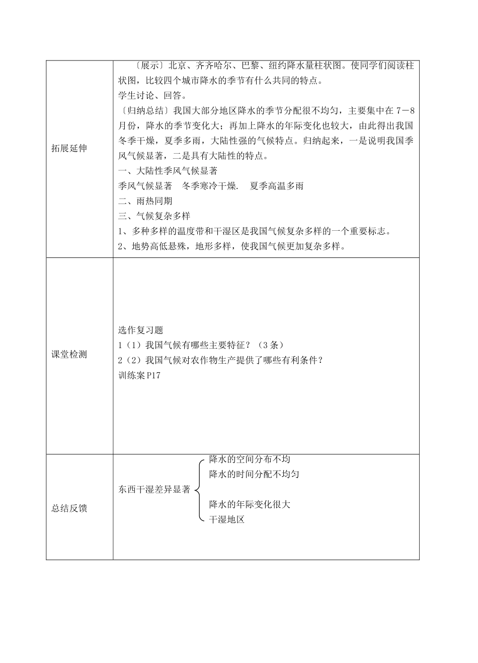 八年级地理上册 第二章 第二节 气候（我国气候的主要特征）教案 （新版）新人教版-（新版）新人教版初中八年级上册地理教案_第2页
