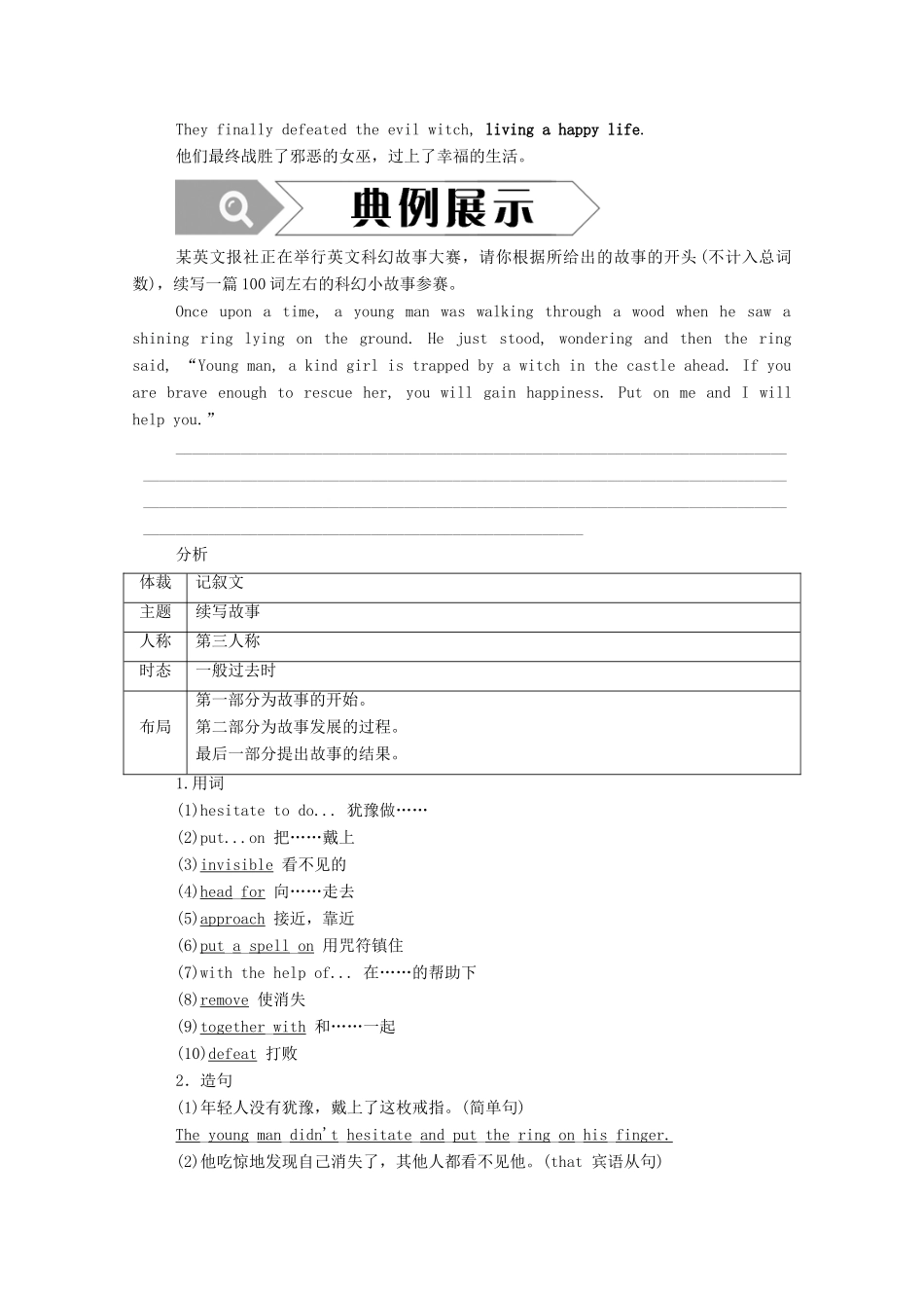 高中英语 Module 2 Fantasy Literature Section Ⅳ Writing—科幻故事教案 外研版选修6-外研版高二选修6英语教案_第2页