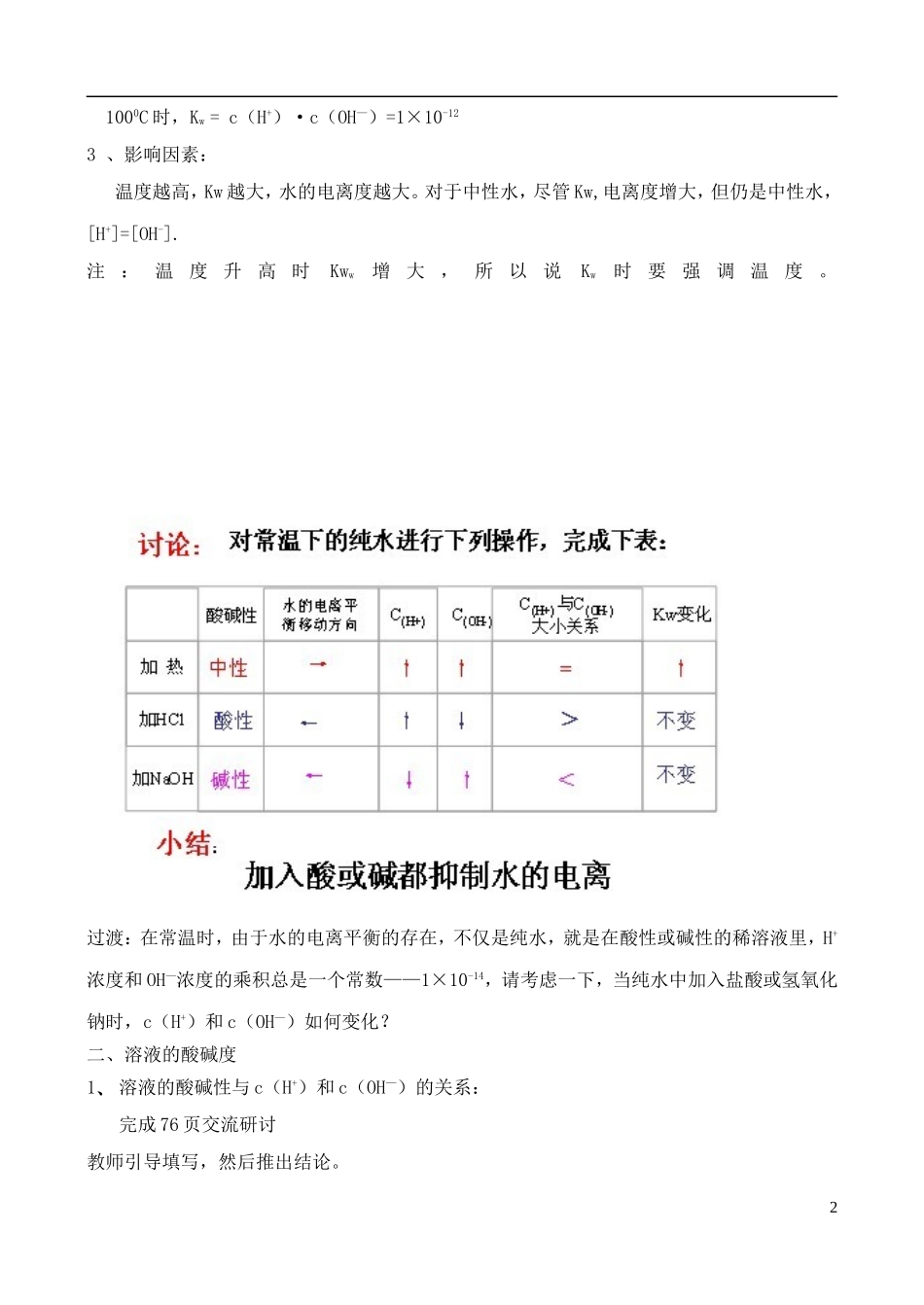 高中化学 3.1水溶液教案 鲁教版选修4_第2页