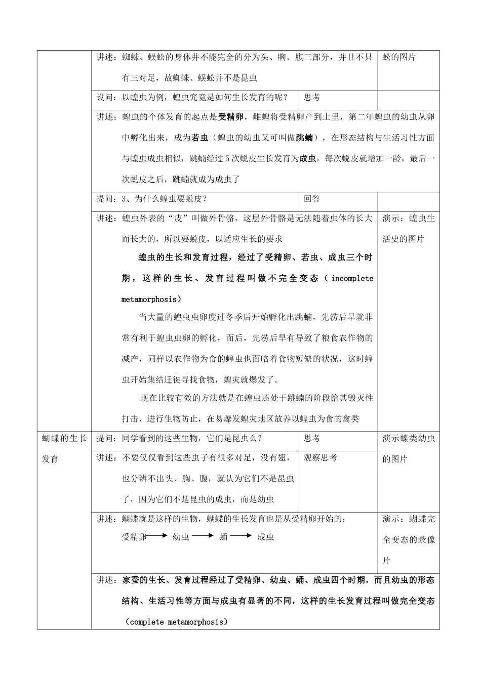 八年级生物上册 11.3.1昆虫的生长发育教案 北京课改版_第3页