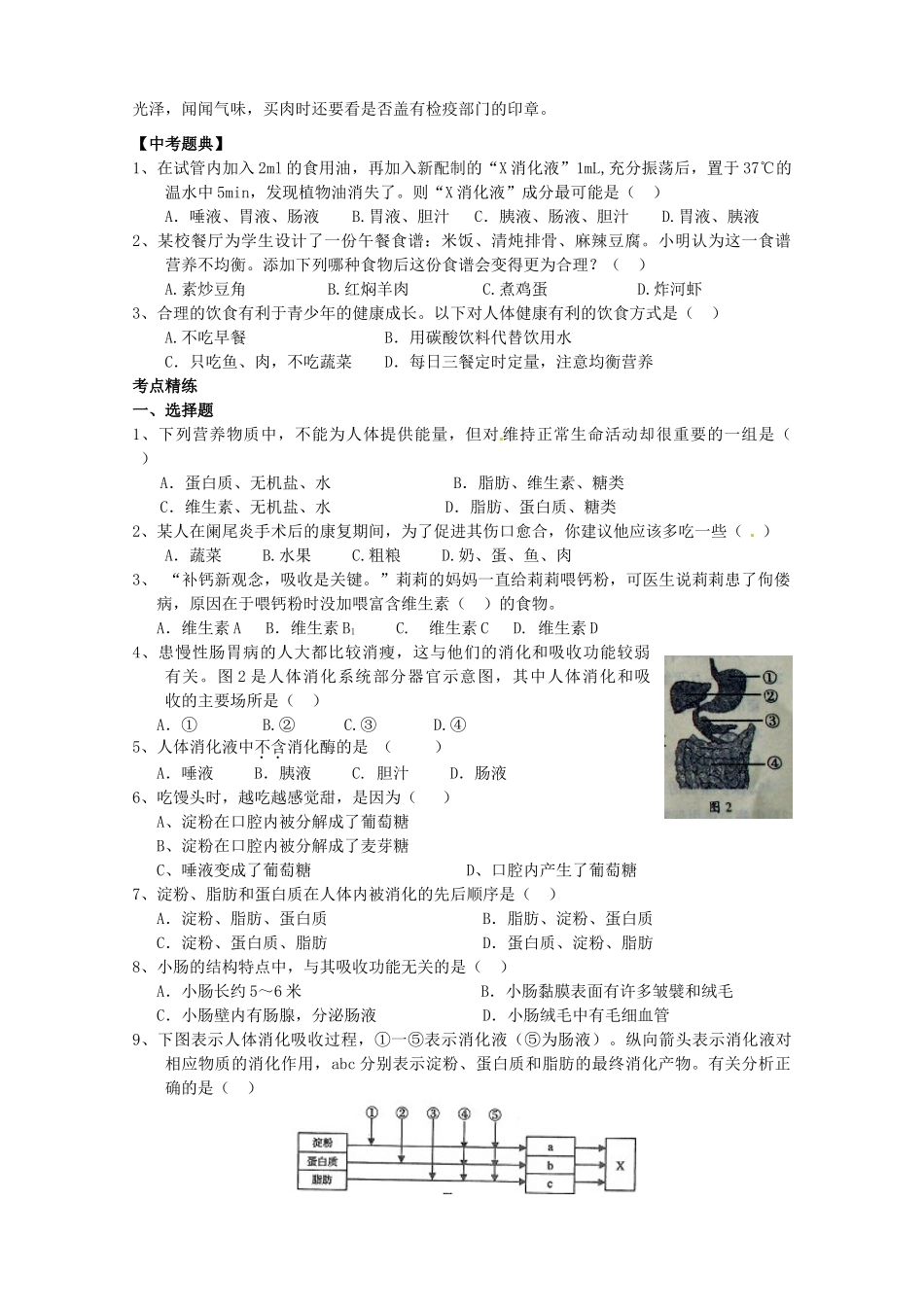 湖北省襄阳市第四十七中学九年级生物 考点十二 人体的营养教学案_第3页