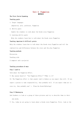 高中英语《Unit4 Pygmalion Warming up and reading》教案 新人教版选修8-新人教版高二选修8英语教案