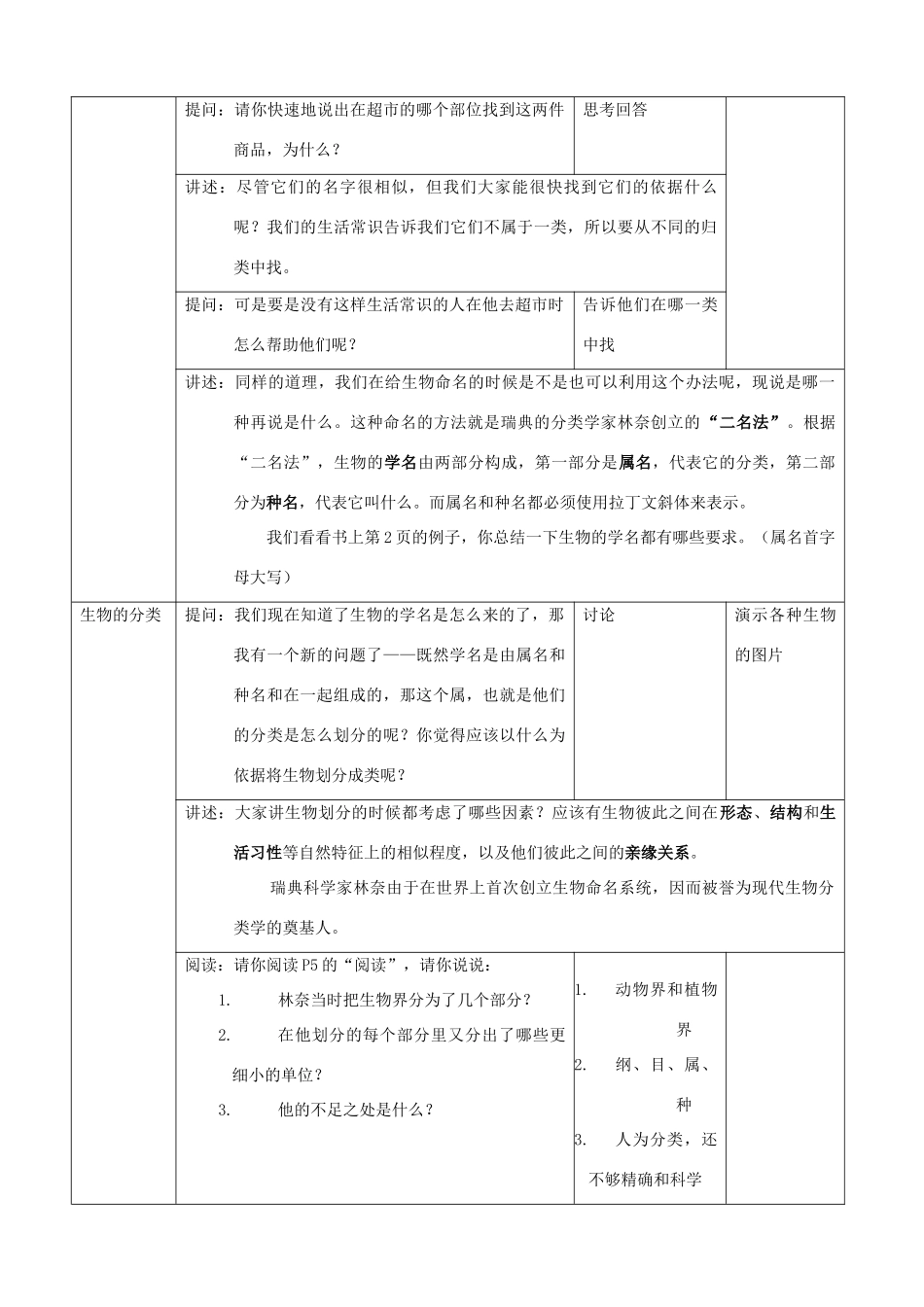 八年级生物上册 14.1.1&2生物的命名和分类教案 北京课改版_第3页
