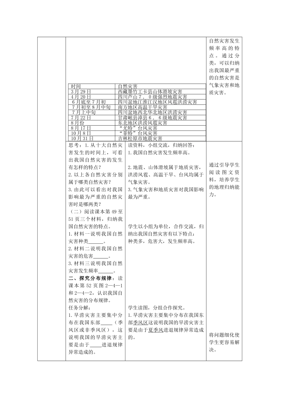 八年级地理上册 第2章 活动课认识我国的自然灾害教案 （新版）商务星球版_第2页