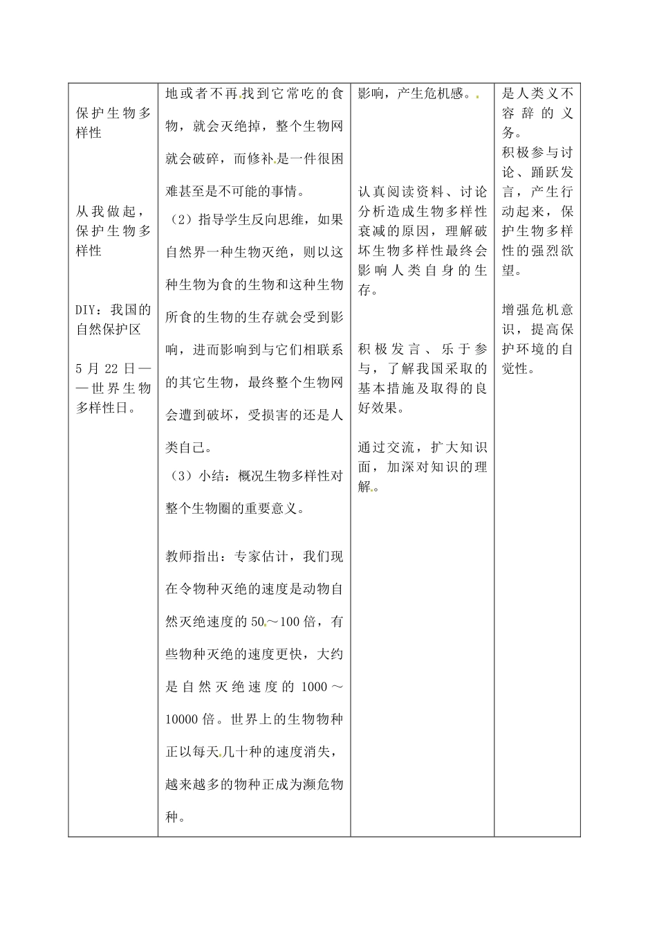江苏省丹阳市第三中学八年级生物下册《26-1 保护生物多样性》教案 苏科版_第3页