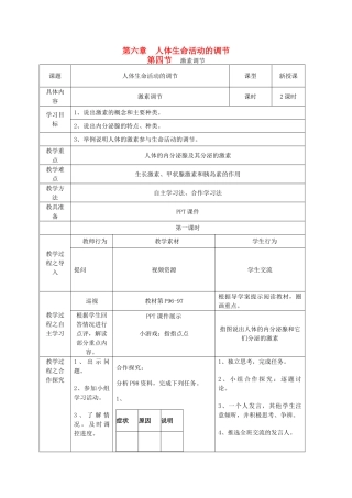 湖北省夷陵区小溪塔三中七年级生物下册 第六章 第四节《激素调节》教学设计 新人教版