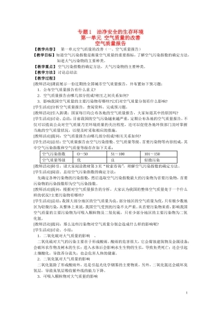 高中化学《空气质量的改善》教案1 苏教版选修1