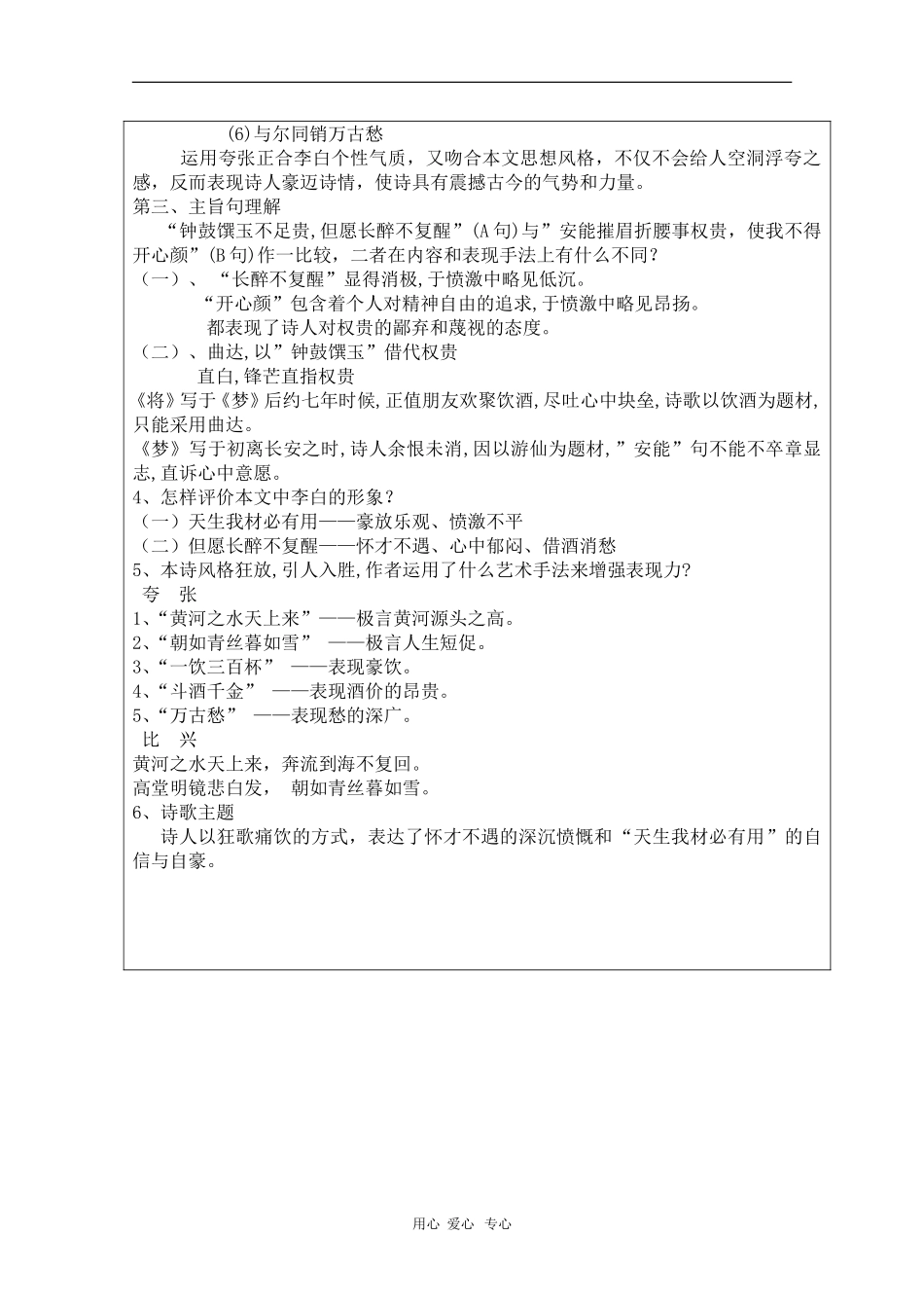 高中语文：3.1《将进酒》教案（1）（新人教版选修《中国古代诗歌散文欣赏》）_第3页
