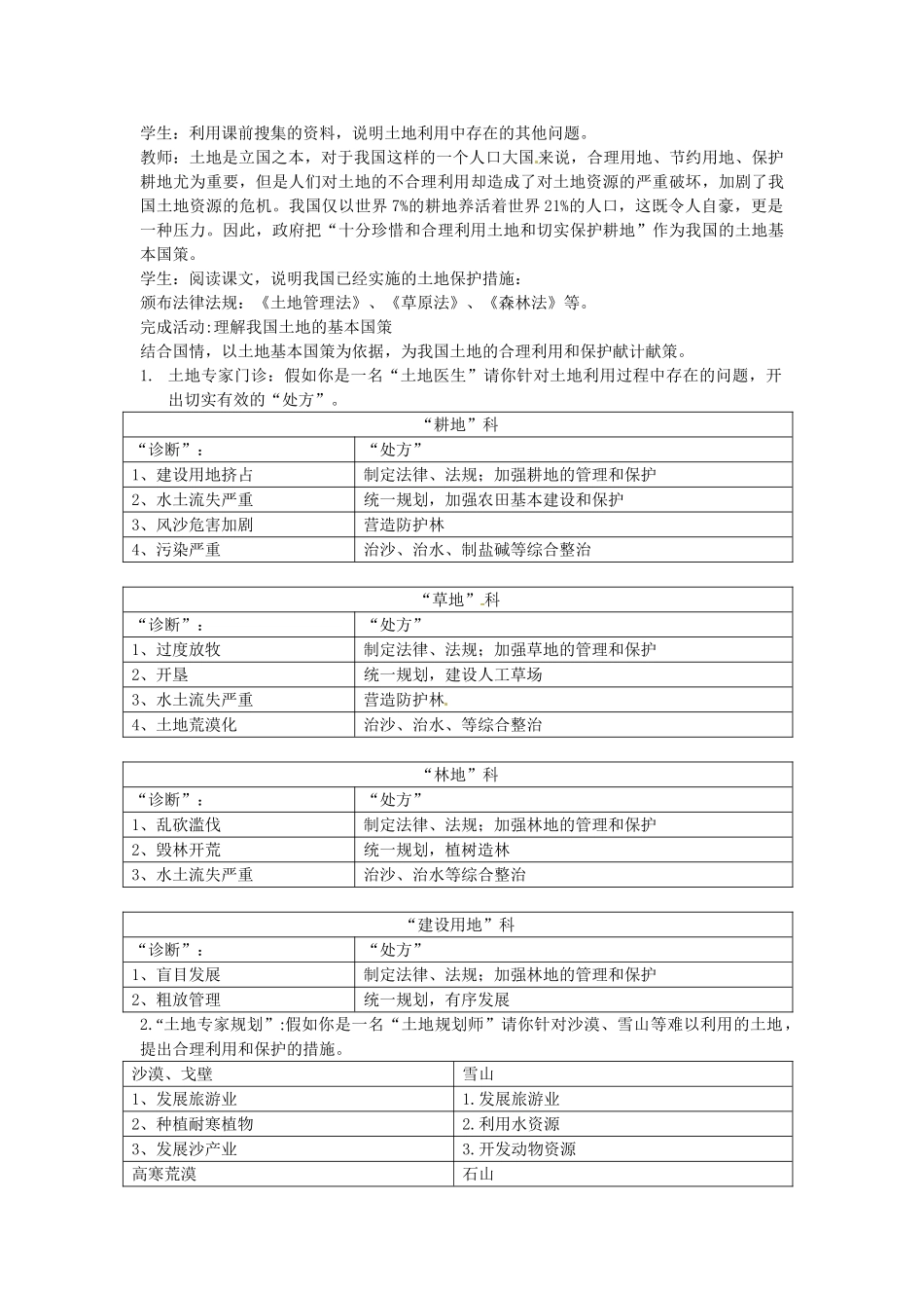 黑龙江省哈尔滨市第四十一中学八年级地理上册 3.2 土地资源教学设计教案 （新版）新人教版_第3页