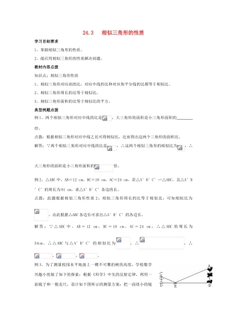 九年级数学上册 24.3 相似三角形的性质教案 沪科版