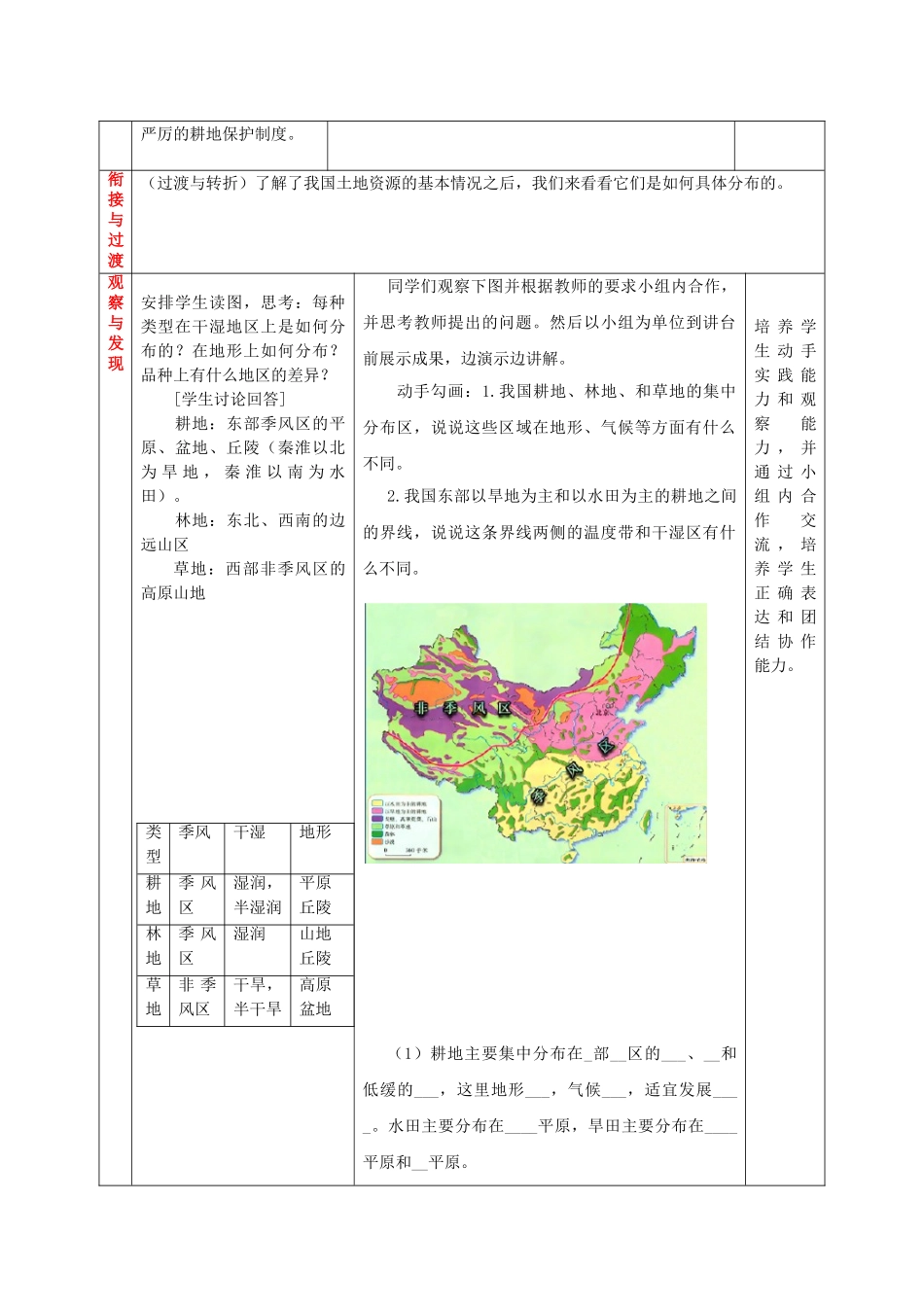 八年级地理上册 第三单元 第2课 土地资源教案2 商务星球版_第3页
