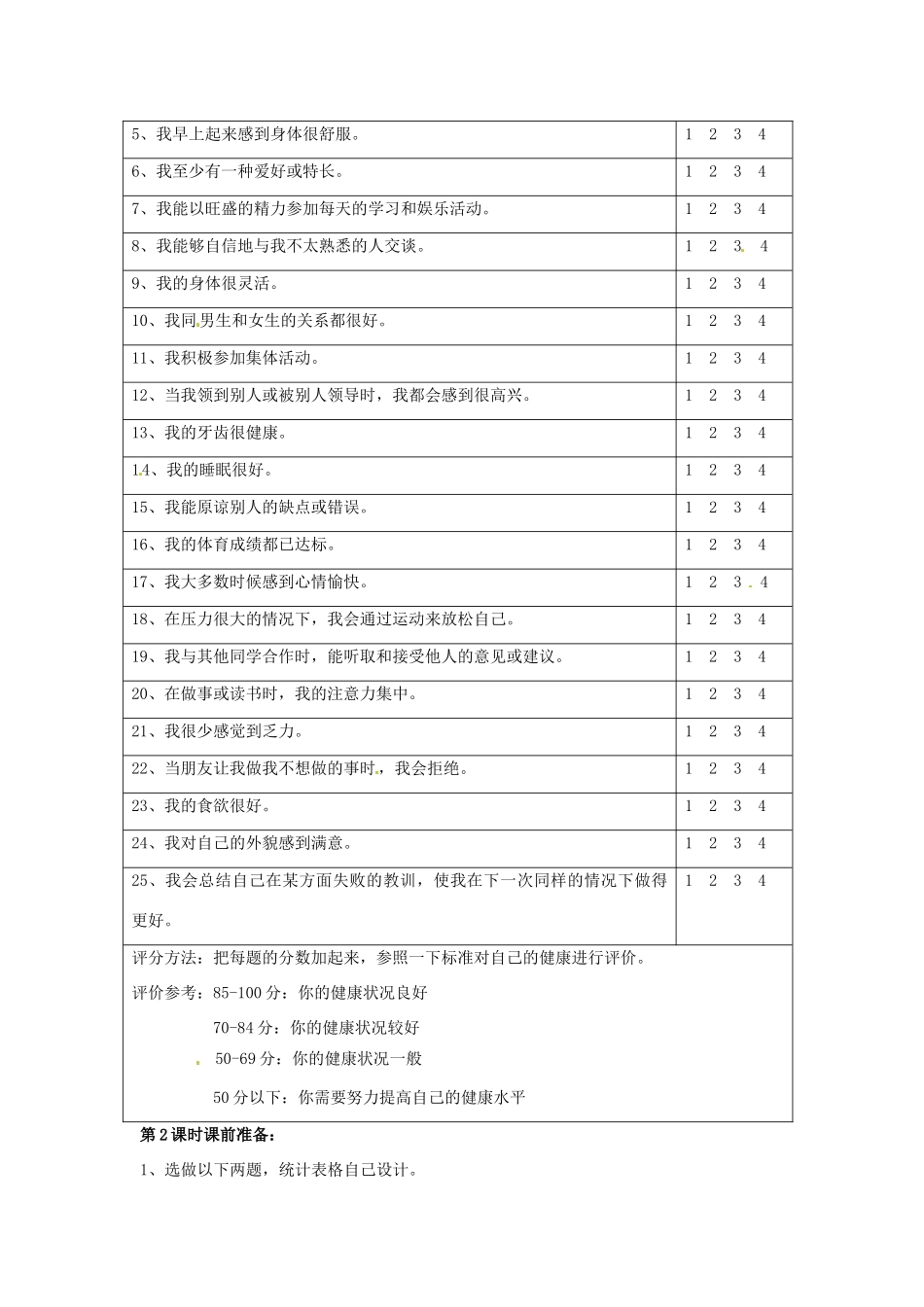 江苏省淮安市洪泽县新区中学八年级生物下册 第24章 健康的生活 第一节 关注自己的健康教案 苏教版_第2页