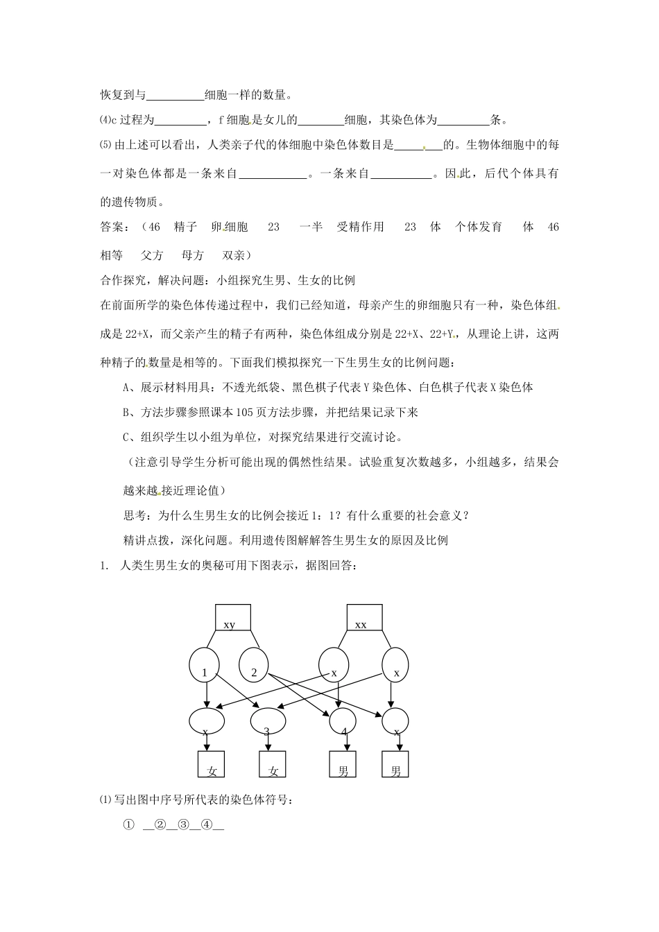 八年级生物上册 4.4.3 人类染色体与性别决定教学设计 （新版）济南版-（新版）济南版初中八年级上册生物教案_第2页
