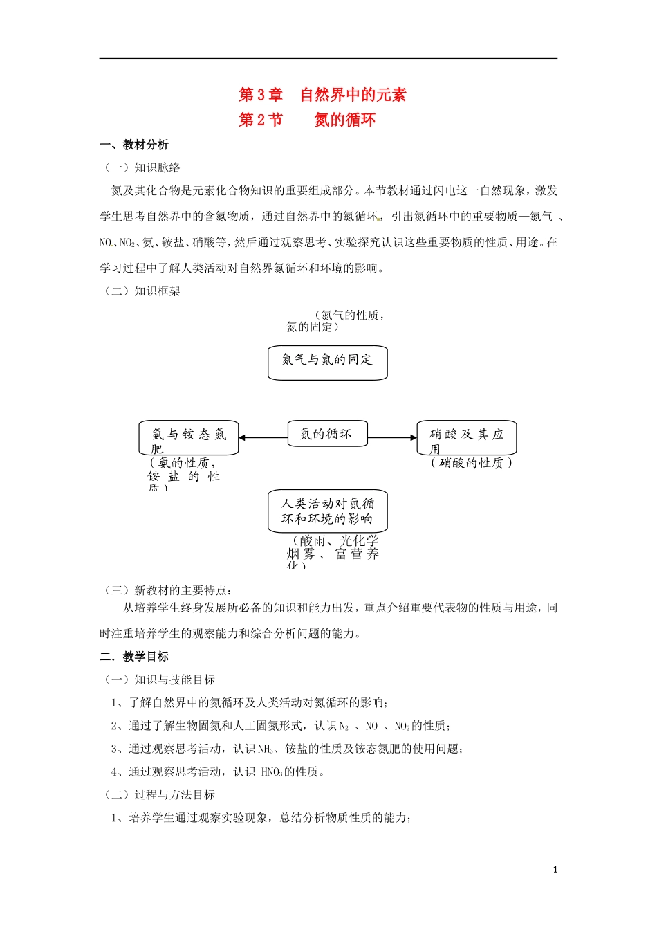 高中化学 3.2.2《氨与铵态氮肥》教学设计 鲁科版必修1_第1页