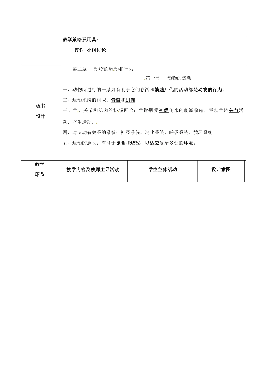 北京市豆各庄中学八年级生物上册 5.2.1 动物的运动教案 新人教版_第2页