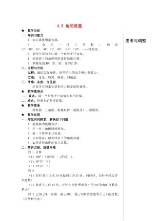 安徽省亳州市风华中学七年级数学上册《4.3 角的度量》（第2课时）教案 （新版）新人教版
