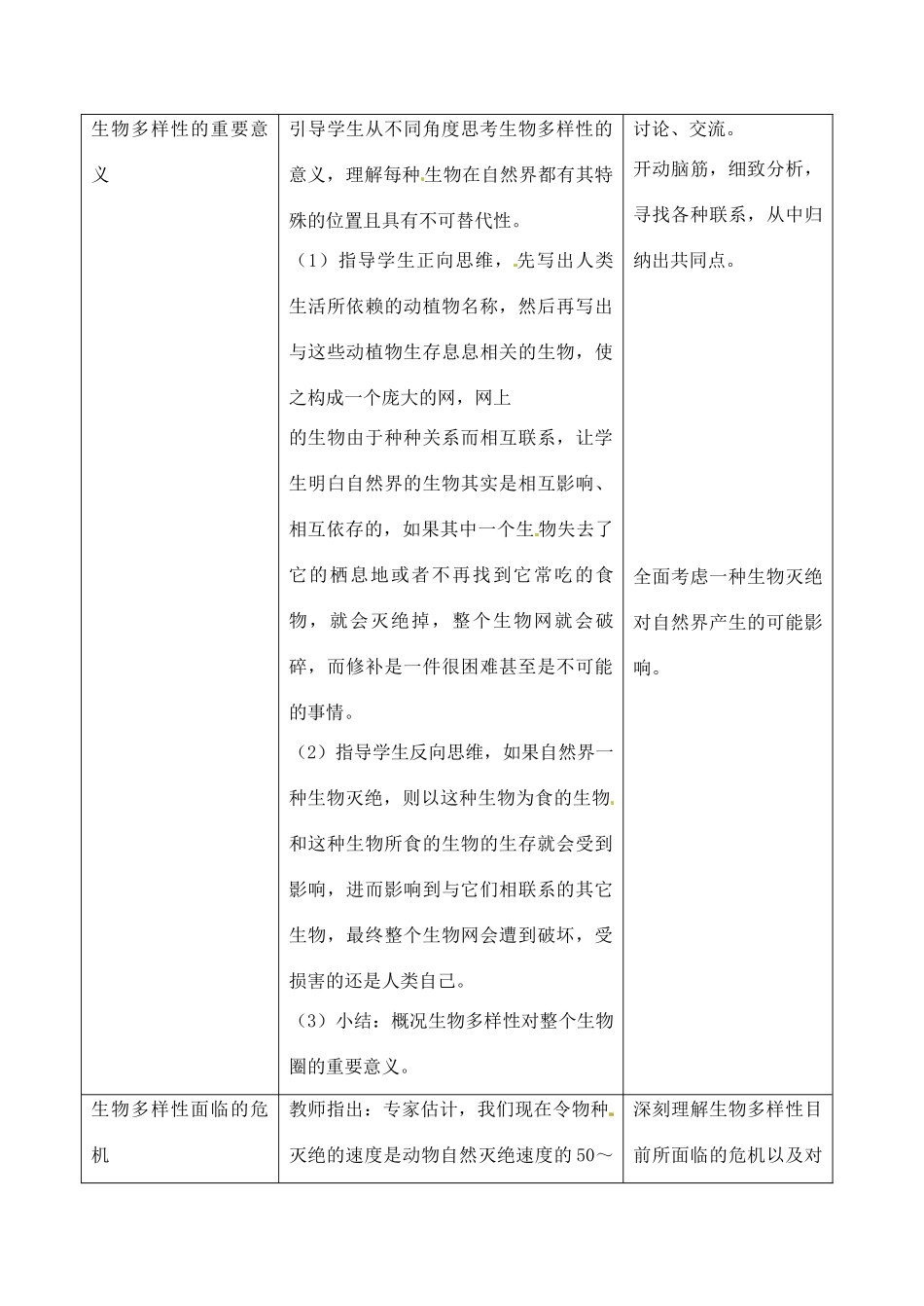 八年级生物下册 26.1《保护生物的多样性》教案 苏科版_第3页