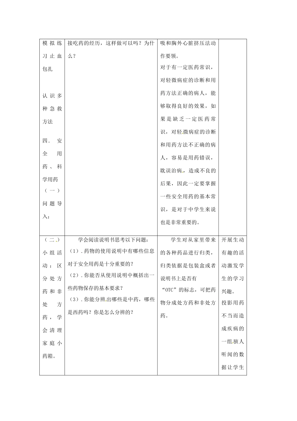 江苏省丹阳市第三中学八年级生物下册《24-4 学当小医生》教案 苏科版_第3页