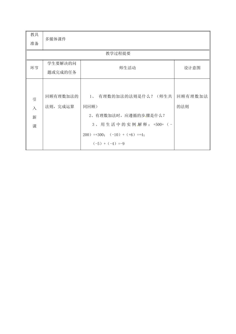 湖南省益阳市资阳区迎丰桥镇七年级数学上册 第一章 有理数 1.3 有理数的加减法 1.3.1 有理数的加法（第2课时）教案 （新版）新人教版-（新版）新人教版初中七年级上册数学教案_第2页