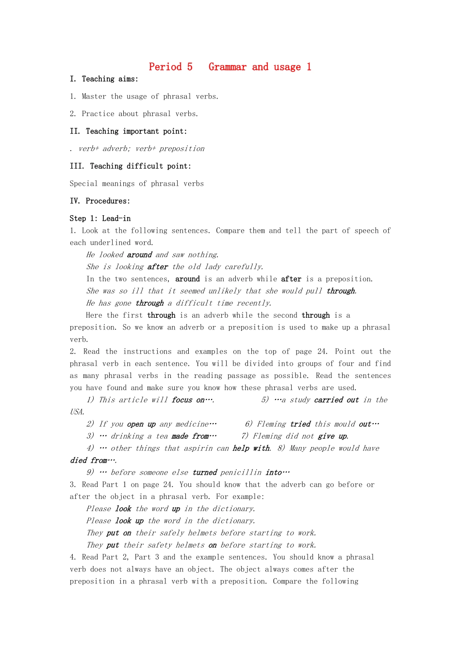 高中英语 Unit 2 Fit for life Period 5 Grammar and usage教案1 牛津译林版选修7_第1页