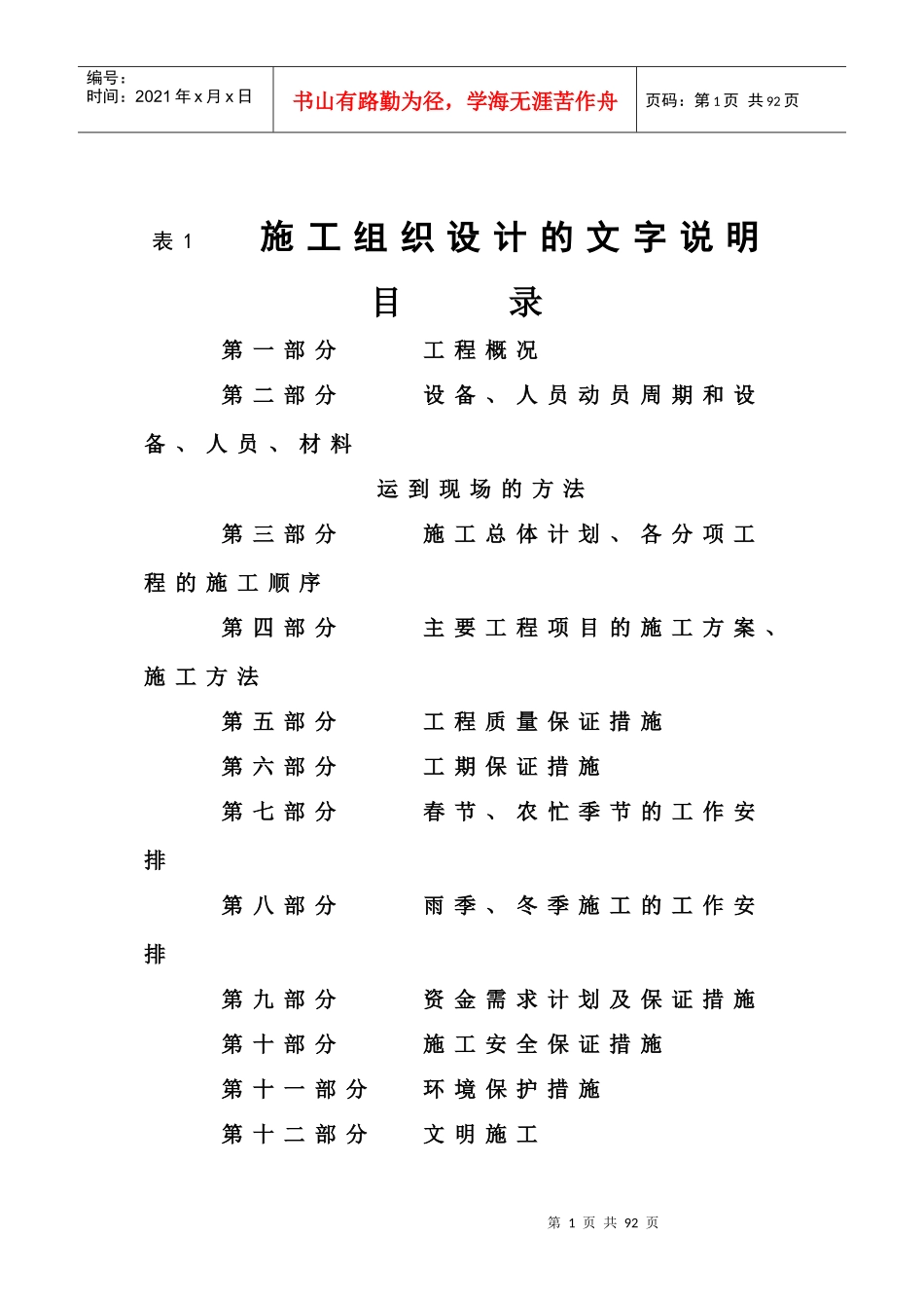 湖南潭邵高速邵阳东互通第25合同段施组_合同协议_表格_第1页