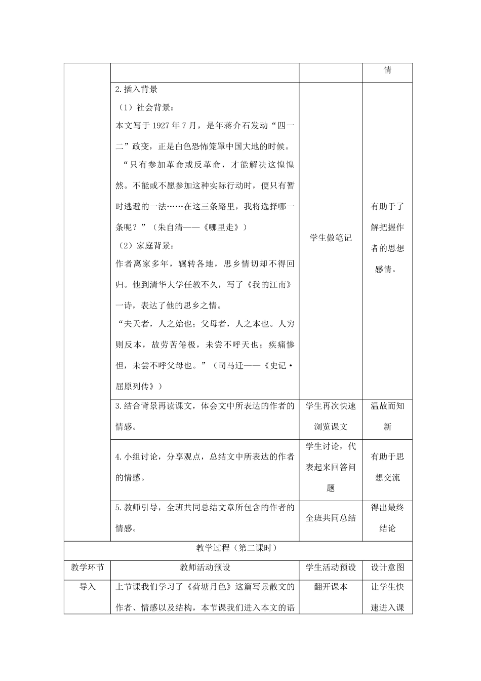 高中语文 1《荷塘月色》教学设计 新人教版必修2-新人教版高一必修2语文教案_第3页