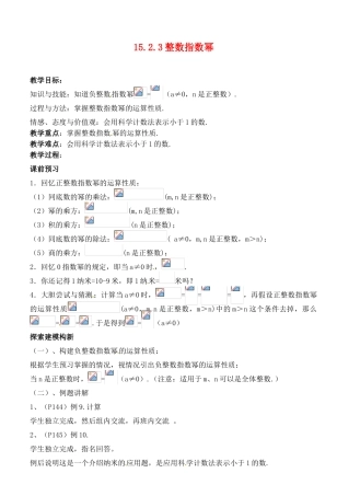 湖北省荆门市钟祥市兰台中学八年级数学上册 15.2.3整数指数幂教案 新人教版