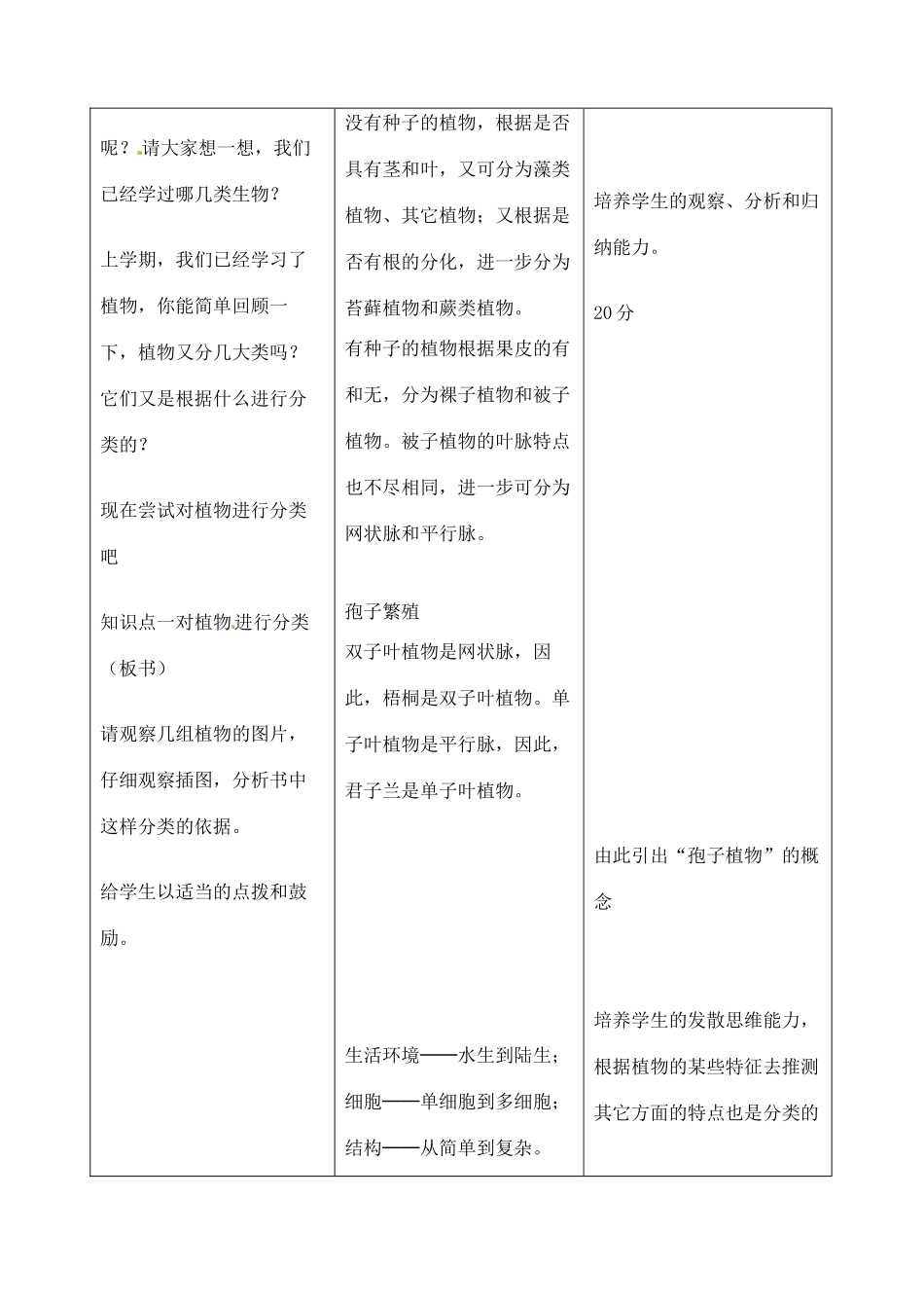 吉林省四平市第十七中学八年级生物上册 第一章 第一节 尝试对植物进行分类（一）教案 北师大版_第3页