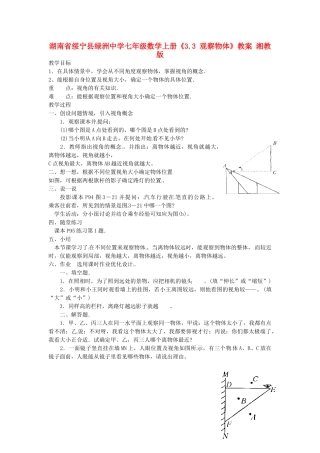 湖南省绥宁县绿洲中学七年级数学上册《3.3 观察物体》教案 湘教版
