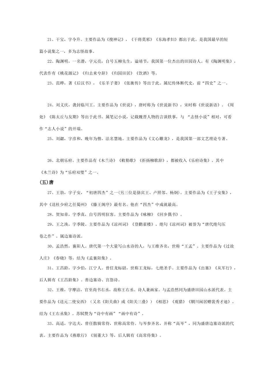 高中语文 知识大全 中国重要作家的时代及代表作（两汉至唐宋）_第2页