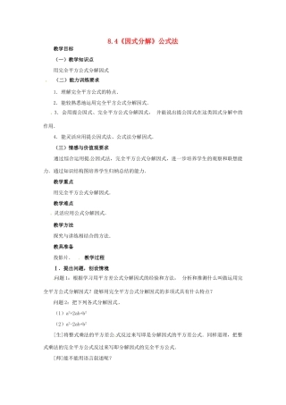 安徽省枞阳县钱桥初级中学七年级数学下册 8.4《因式分解》公式法教案2 （新版）沪科版